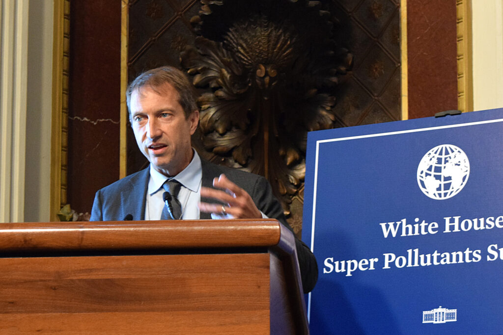 Rick Duke, deputy special envoy for climate, speaks at the White House Super Pollutants Summit in the Eisenhower Executive Office Building on Tuesday in Washington. Credit: Phil McKenna/Inside Climate News